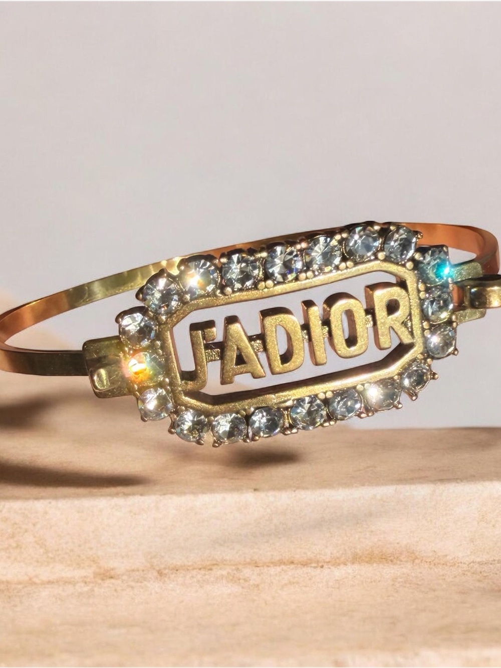 SIGNED-RETIRED-Christian Dior J’ADIOR Crystal Plaque Bangle/Cuff Gold-Tone